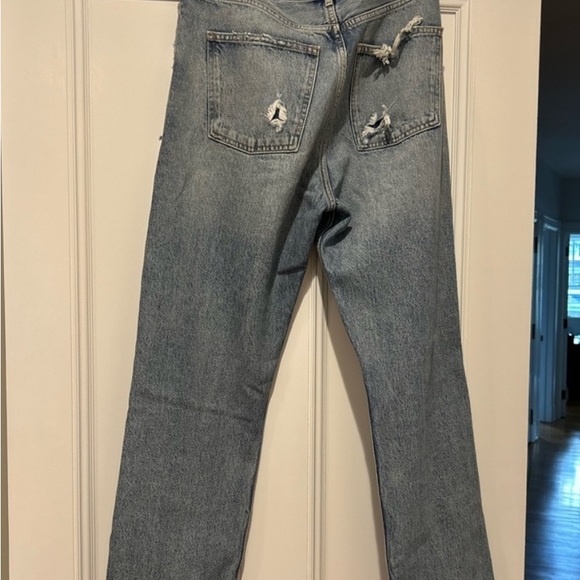Agolde Light Blue Ripped Straight Leg Jeans - Picture 4 of 6
